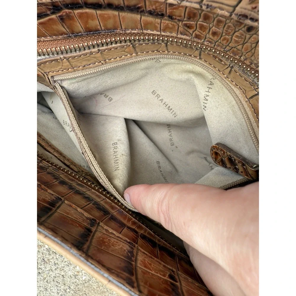 Vintage Brahmin Mini Elisa‎ Toasted Almond Tan Leather Satchel Handbag w Strap